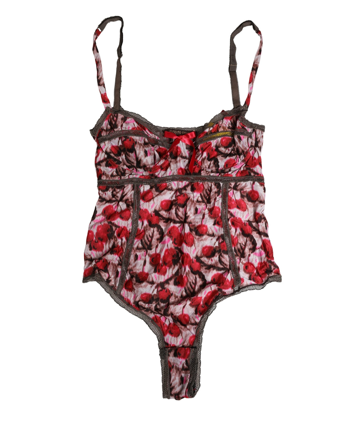 Roberto Cavalli Multicolor CherryPrint Lace Bodysuit Underwear