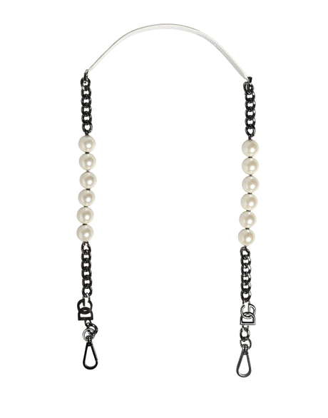 Dolce & Gabbana White Leather Silver Chain Bag Accessory Shoulder Strap