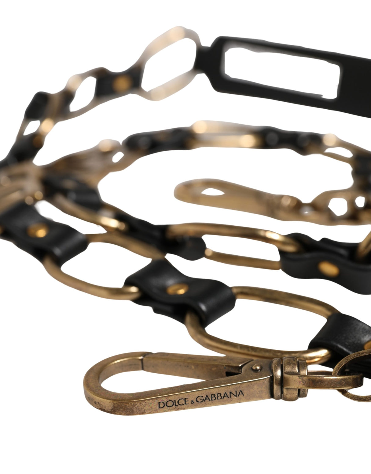 Dolce & Gabbana Black Leather Gold Chain Bag Accessory Shoulder Strap