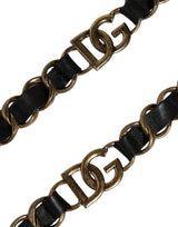 Dolce & Gabbana Black Leather Gold Chain Bag Accessory Shoulder Strap