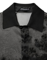 Dolce & Gabbana Black Floral Applique Sheer Short Sleeve Shirt