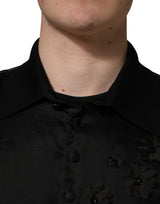 Dolce & Gabbana Black Floral Applique Sheer Short Sleeve Shirt
