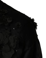 Dolce & Gabbana Black Floral Applique Sheer Short Sleeve Shirt