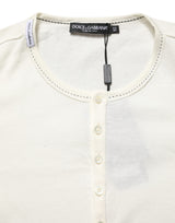 Dolce & Gabbana White Long Sleeves Henley Pullover Sweater