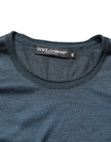 Dolce & Gabbana Dark Blue Silk Crew Neck Short Sleeve T-shirt