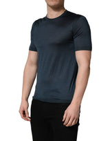 Dolce & Gabbana Dark Blue Silk Crew Neck Short Sleeve T-shirt