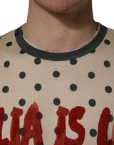 Dolce & Gabbana Beige Cotton Polka Dot Graphic Tee T-shirt