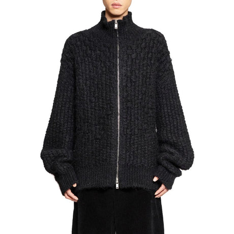 Jil Sander Black Alpaca Leather Cardigan