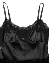 Dolce & Gabbana Black Silk Satin Lace Sleeveless Mini Dress
