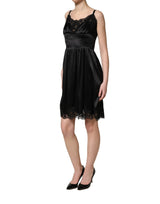 Dolce & Gabbana Black Silk Satin Lace Sleeveless Mini Dress