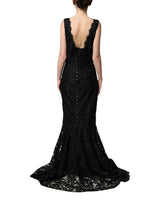 Dolce & Gabbana Black Lace Full Length Evening Gown Dress