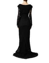 Dolce & Gabbana Black Lace Square Neck LongSleeve Maxi Dress