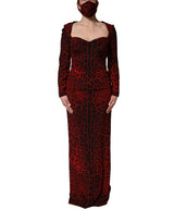 Dolce & Gabbana Red Leopard Print Sheath Long Sleeve Dress