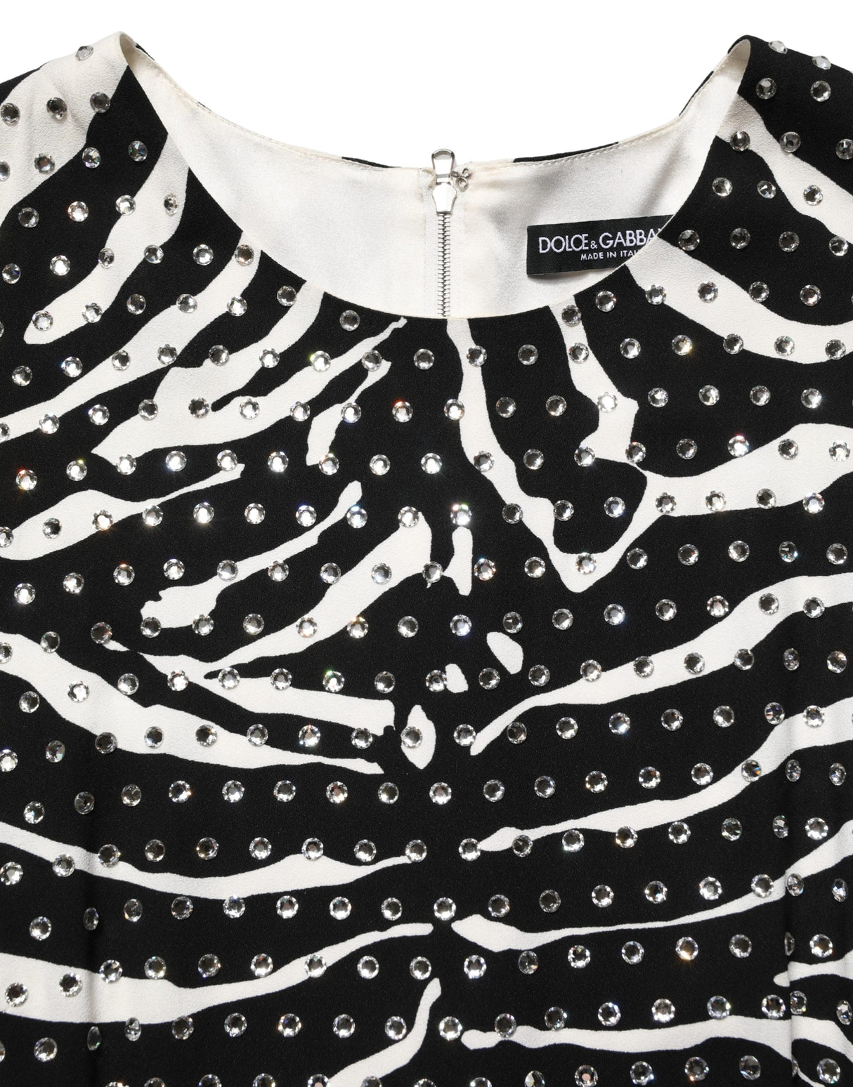 Dolce & Gabbana Black White Zebra Rhinestones Mini Dress