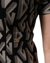 Dolce & Gabbana Black Logo Print Cotton Knee Length Dress