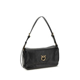 PINKO Black Calf Leather Bos Taurus Shoulder Bag