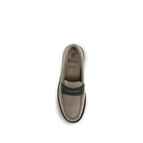 Brunello Cucinelli Gray Calf Leather Bos Taurus Slip-On Loafers