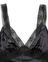 Dolce & Gabbana Black Silk Lace Trim Camisole V-neckline Tank Top
