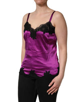 Dolce & Gabbana Purple Silk Lace Trim Camisole Sleeveless Tank Top