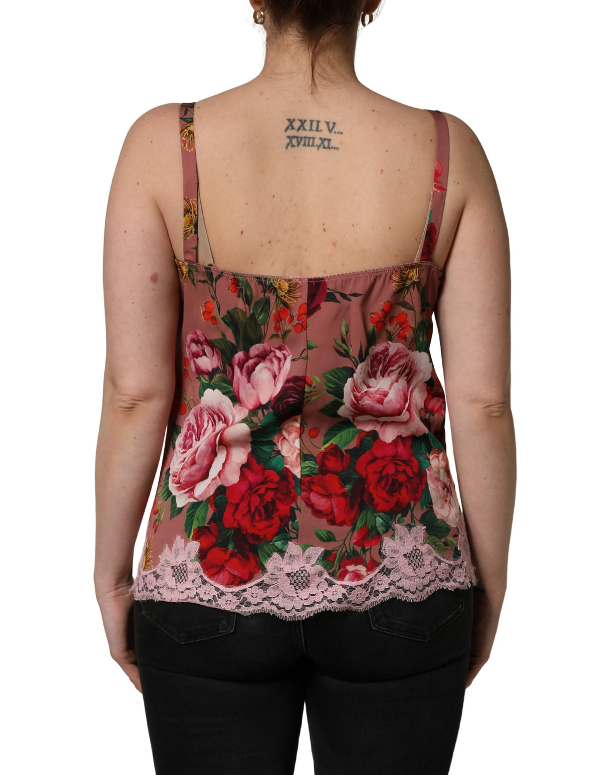 Dolce & Gabbana Brown Rose Print Satin Lace Camisole Tank Top