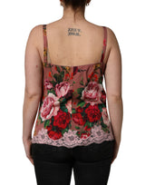 Dolce & Gabbana Brown Rose Print Satin Lace Camisole Tank Top