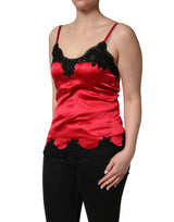 Dolce & Gabbana Red Silk Lace Trim Camisole Sleeveless Tank Top