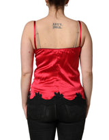 Dolce & Gabbana Red Silk Lace Trim Camisole Sleeveless Tank Top