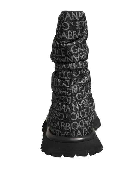 Dolce & Gabbana Black Logo Print Lace Up Snow Boots Shoes