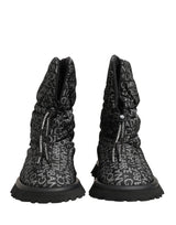 Dolce & Gabbana Black Logo Print Lace Up Snow Boots Shoes