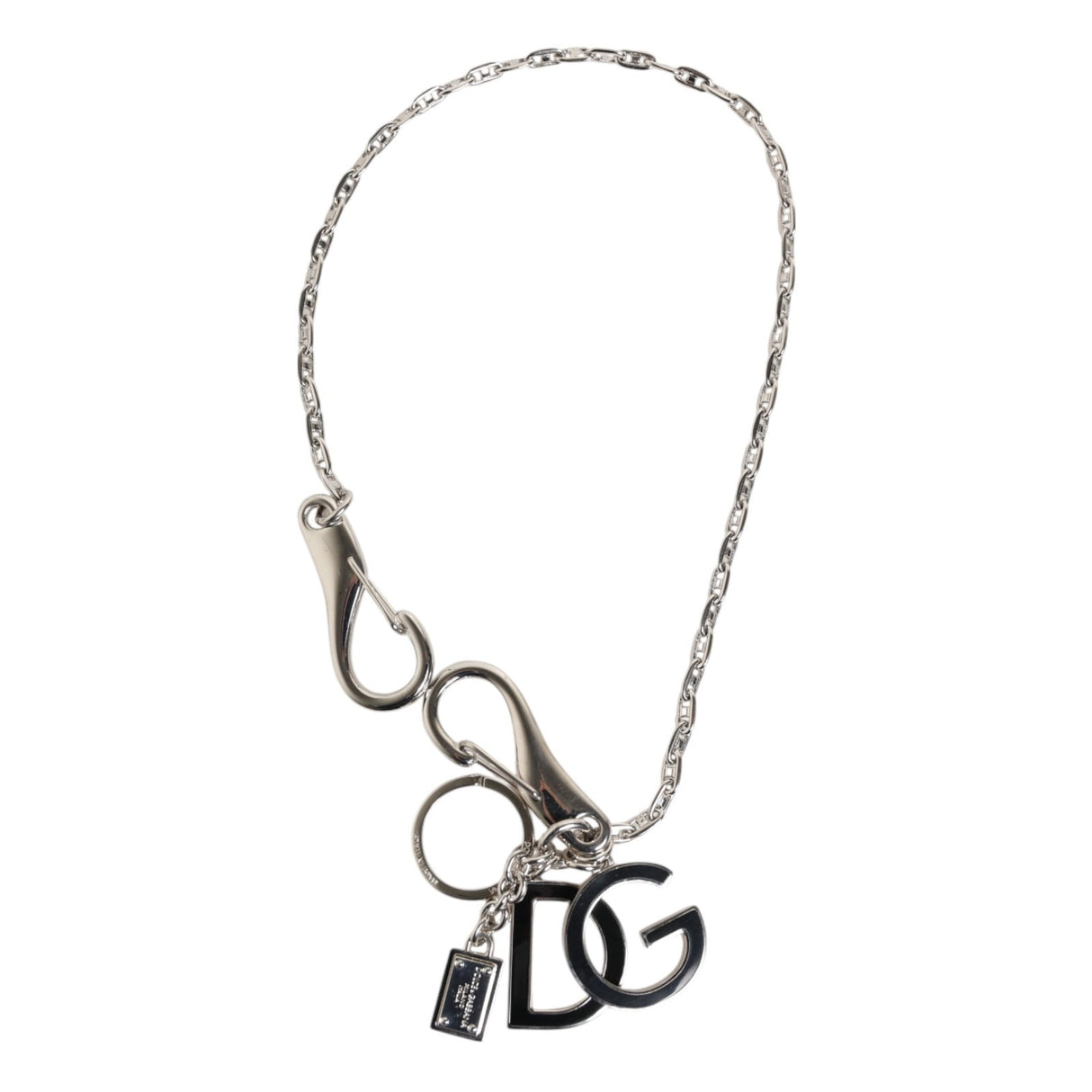 Dolce & Gabbana Silver Tone DG Logo Keychain Key Holder Bag Charm Keyring
