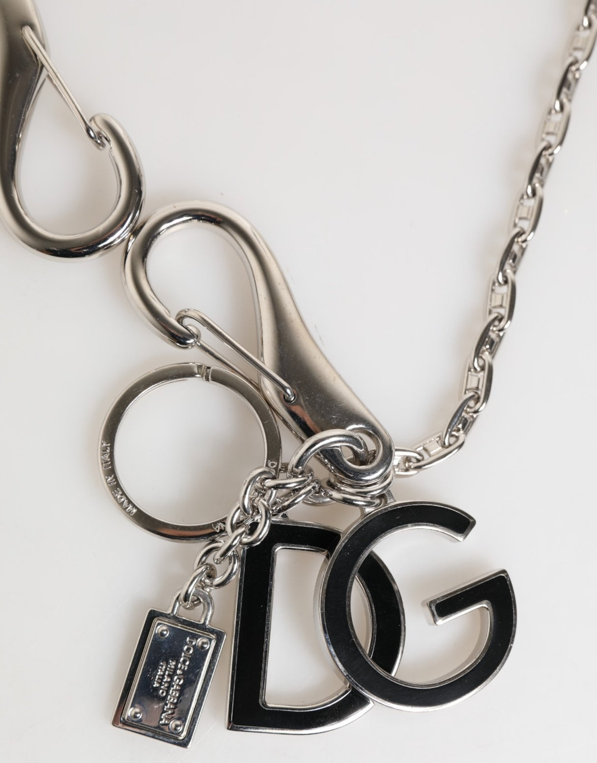 Dolce & Gabbana Silver Tone DG Logo Keychain Key Holder Bag Charm Keyring