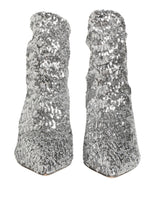 Dolce & Gabbana Silver Sequined Short Boots Stretch Shoes