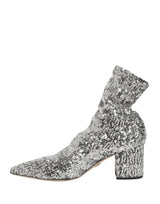 Dolce & Gabbana Silver Sequined Short Boots Stretch Shoes