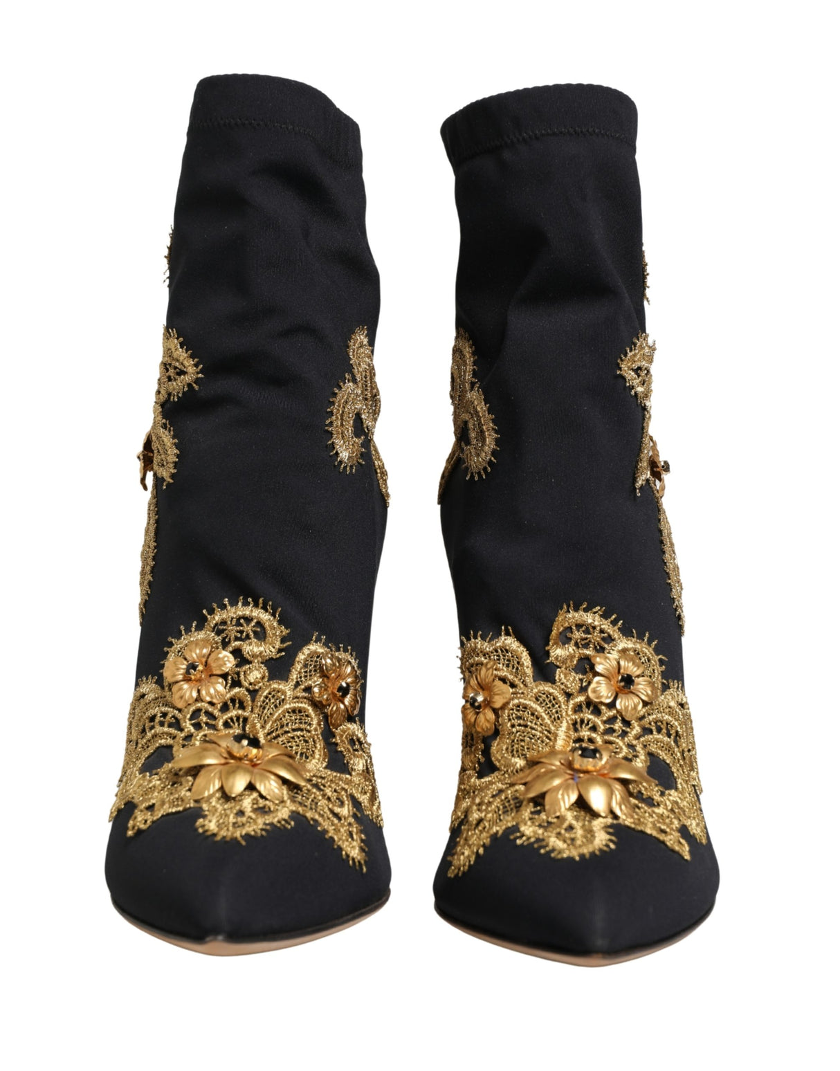 Dolce & Gabbana Black Gold Embroidery Crystal Boots Shoes