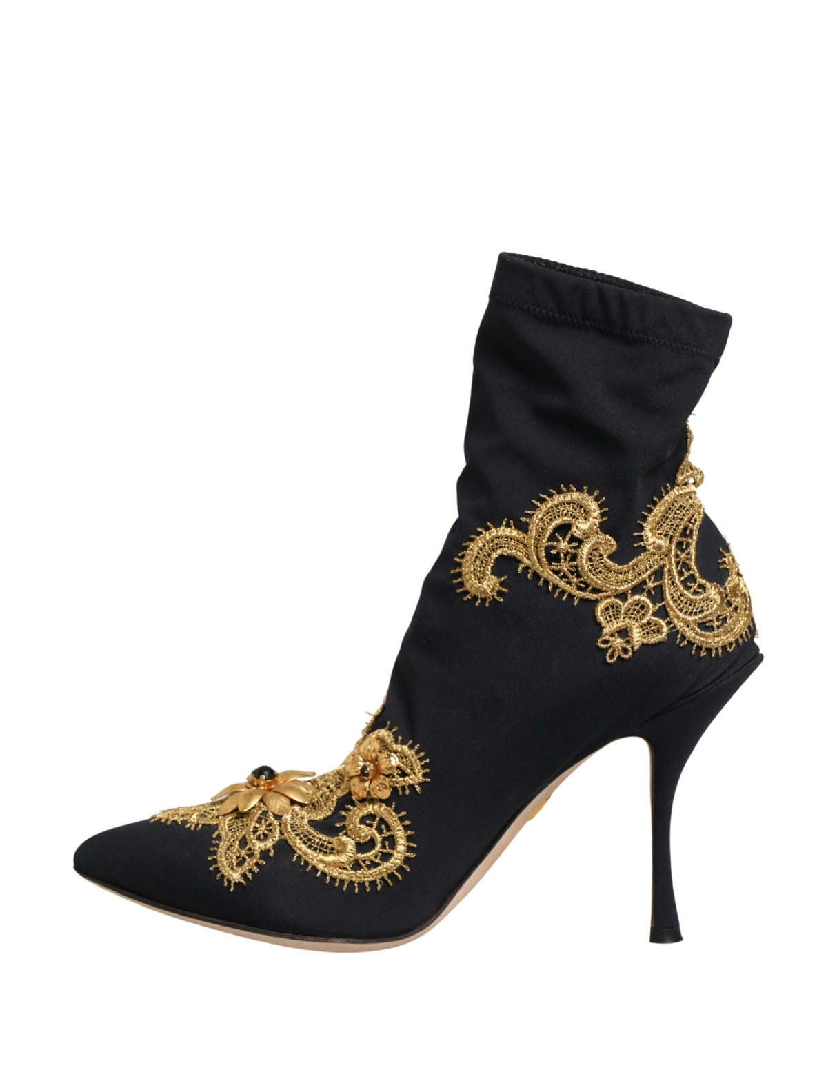 Dolce & Gabbana Black Gold Embroidery Crystal Boots Shoes