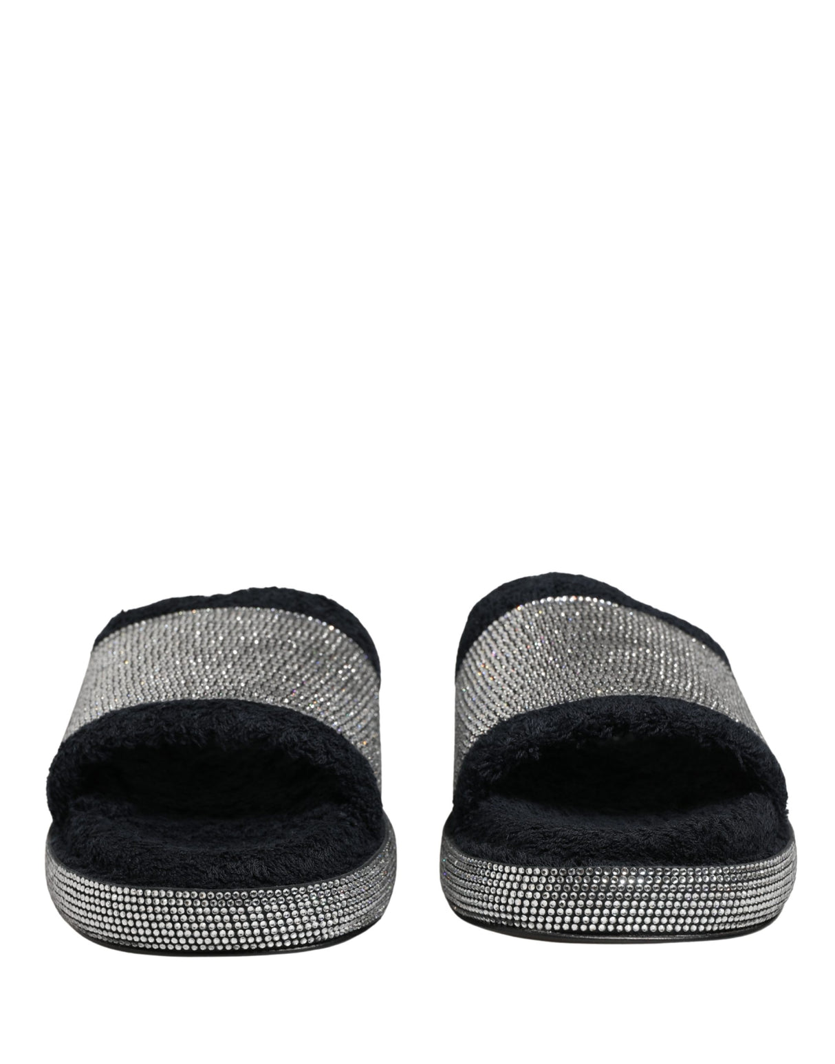 Dolce & Gabbana Black Crystal Embellished Platform Slides Shoes