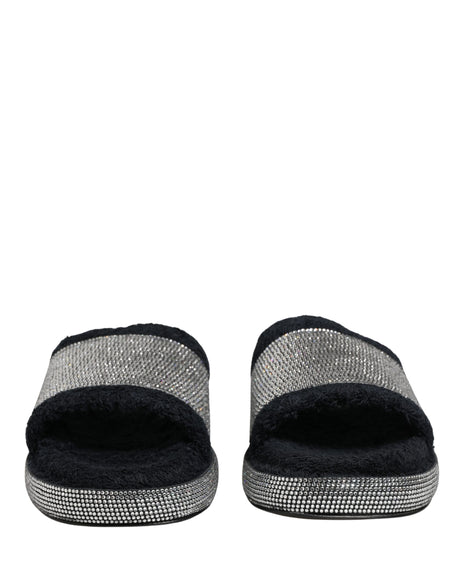 Dolce & Gabbana Black Crystal Embellished Platform Slides Shoes
