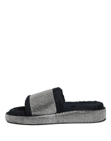 Dolce & Gabbana Black Crystal Embellished Platform Slides Shoes