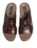 Dolce & Gabbana Maroon Leather Cutout DG Logo Sandals Shoes