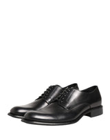 Dolce & Gabbana Black Calfskin Leather Derby Men Dress Shoes