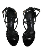 Dolce & Gabbana Black Leather Stiletto Heel Sandals Shoes