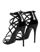 Dolce & Gabbana Black Leather Stiletto Heel Sandals Shoes