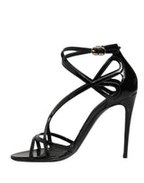 Dolce & Gabbana Black Leather Stiletto Heel Sandals Shoes