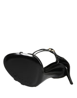 Dolce & Gabbana Black Leather Stiletto Heel Sandals Shoes