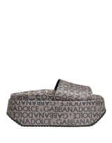 Dolce & Gabbana Gray Leather Monogram Logo Sandals Shoes