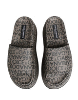 Dolce & Gabbana Gray Leather Monogram Logo Sandals Shoes