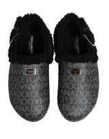 Dolce & Gabbana Gray Faux Fur Jacquard Mules Sandals Shoes