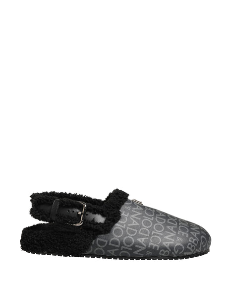 Dolce & Gabbana Gray Faux Fur Jacquard Mules Sandals Shoes