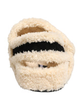 Dolce & Gabbana Beige Black Faux Fur Flats Men Sandals Shoes