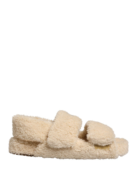 Dolce & Gabbana Beige Faux Fur Slides Men Flats Sandals Shoes